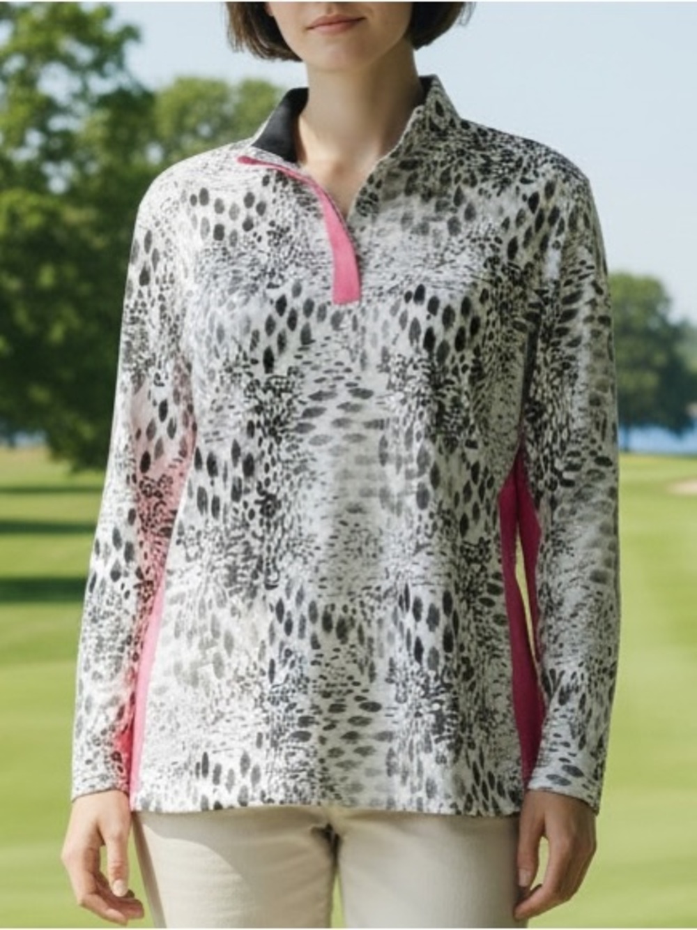 Tail Printed Long-Sleeve Pullover with Pink Trim XL